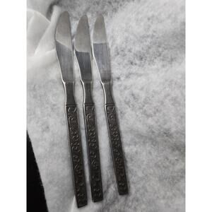 Vintage Nasco Bali Stainless Flatware 3 Dinner Knives Knife Floral MCM Korea